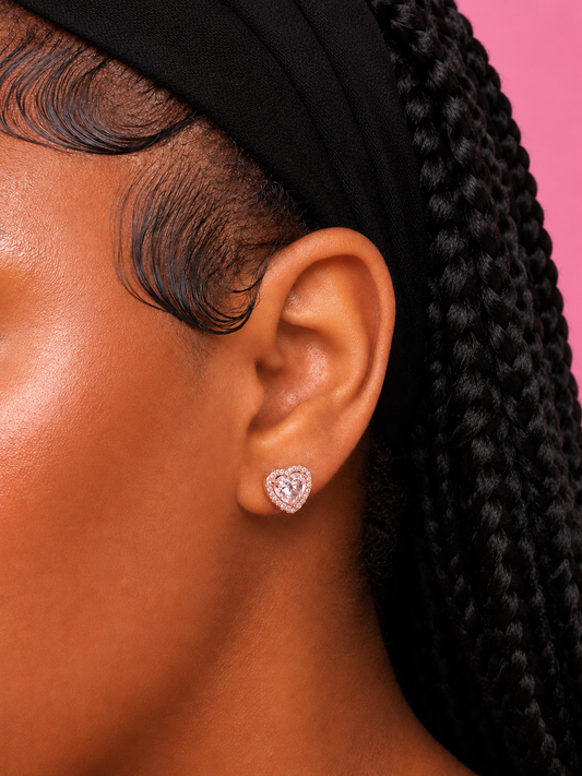 Heart Halo CZ Stud Earrings