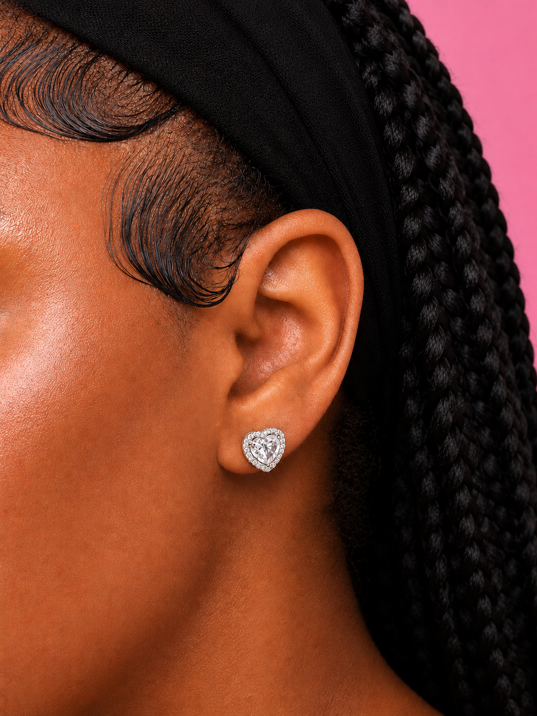 Heart Halo CZ Stud Earrings