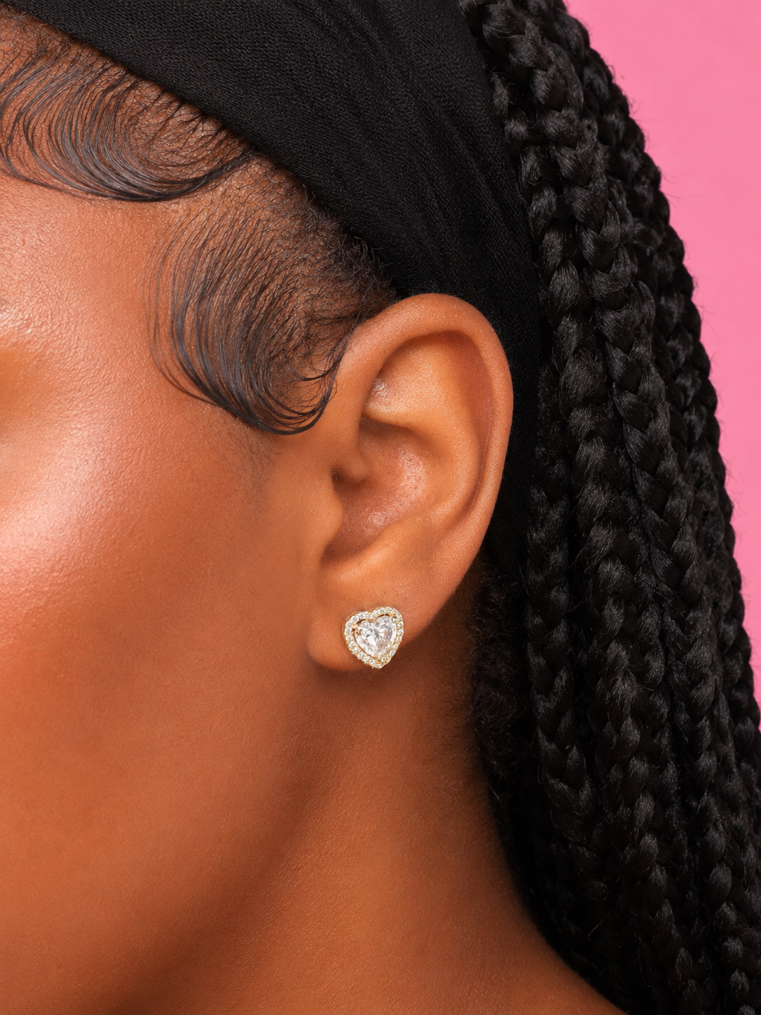 Heart Halo CZ Stud Earrings